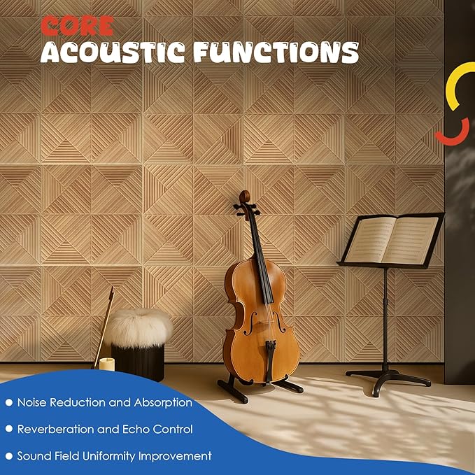 6 Pack Large Acoustic Panels,23.6 x 23.6 Inches Soundproof Wall Panels,Decorative Sound Panels,Self-Adhesive Acoustic Wall Panels,Decorative Soundproof Panels for Home Studio Office,Log color