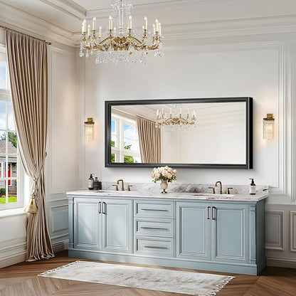 Black Bathroom Mirror, 28x60 Inch Large Rectangle Mirror, 0.6" Thickened Deep Frame Mirrors for Wall Over Sink, Shatterproof Tempered Glass, Brushed, Antirust, Horizontally or Vertically