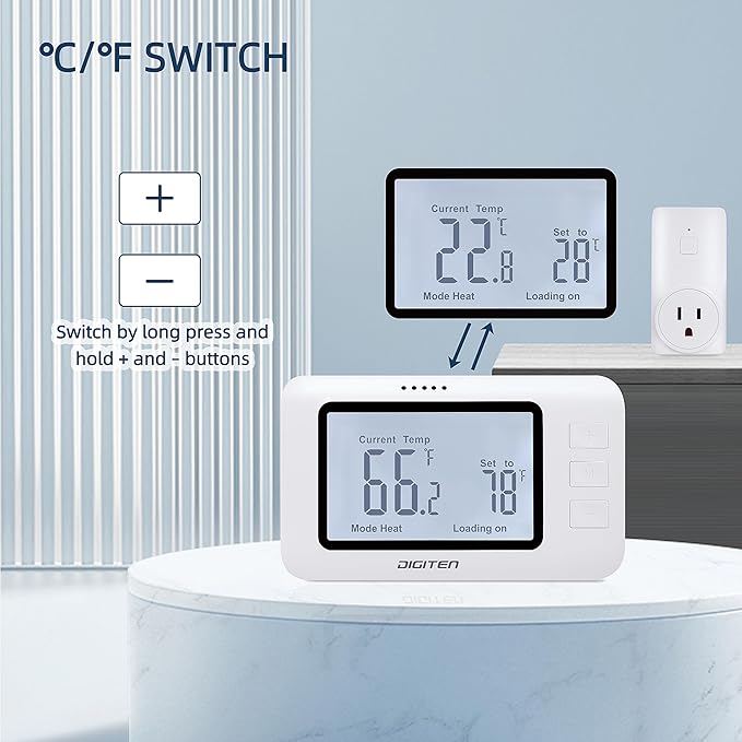 Wireless Thermostat for House, SENSTREE Remote Temperature Controller, Temperature Control Plug, Support Heating/Cooling Mode, for Window A/C, Fan, Space Heater,in Home,Baby Room, Attic, Garage
