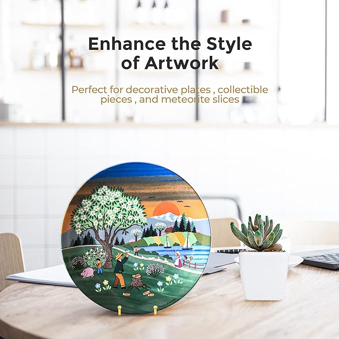 TR-LIFE Plate Display Stand - 4.5 Inch Holder + Metal Frame for Picture, Decorative Plate, Photo Easel, Tabletop Art (Gold 2 Pack)