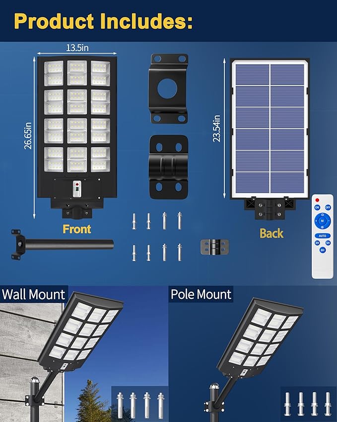 Ofuray Of-5600W Solar Street Lights Outdoor,560000Lm Solar Security Flood Lights Parking Lot Lights Commercial Dusk to Dawn, 6500k Waterproof Led with Remote Control Motion for Street,Court,Barn