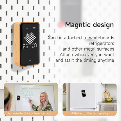 Digital Hourglass Timer, Rechargeable Magnetic Visual Timer with Large LED Display, Adjustable Volume for Classroom, Cooking, Fitness, Baking, Kids Learning & Teaching (Wood Grain Design)