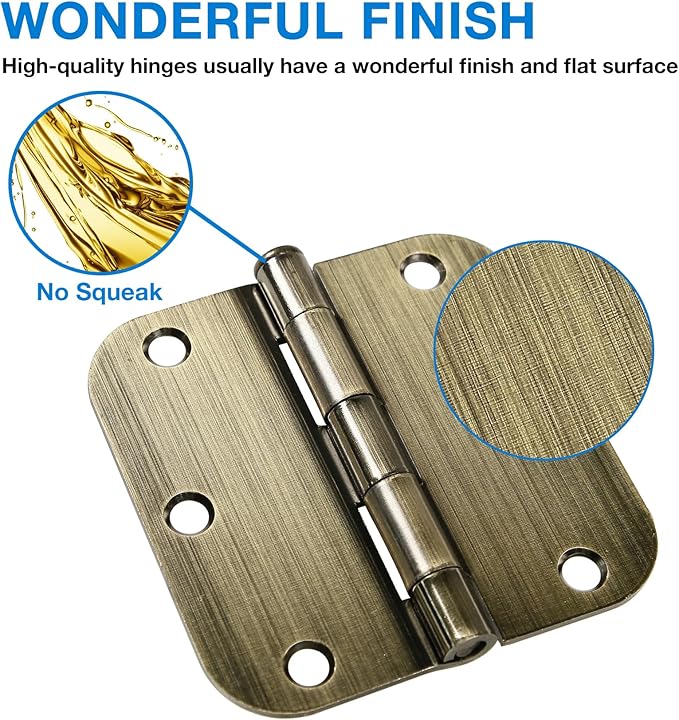 12 Pack Antique Brass Door Hinges 3.5 Inch Interior 3 1/2" Round 5/8" Radius Heavy Duty Metal Hardware Kit 3 ½" 5/8" Radius Flat Hinge for Bifold Doors Decorate Master Bedroom Storage Room