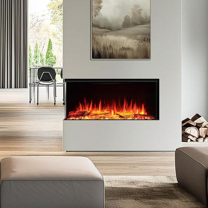 LegendFlame 35" W Smart Build in Electric Fireplace Insert, 1-2-3 Sided View, Heater 750W/1500W, Multi Colors of Flame & Fuel Bed, Alexa Enabled