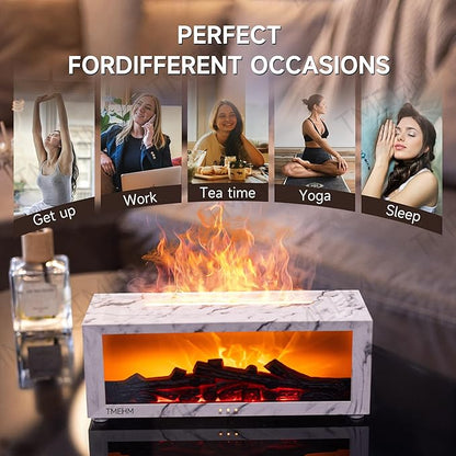 Fireplace Flame Air Diffuser Humidifier,7 Colors Aromatherapy Essential Oil Diffuser,Ultrasonic with Timer for Home,Bedroom,Office,Yoga (White Marble)