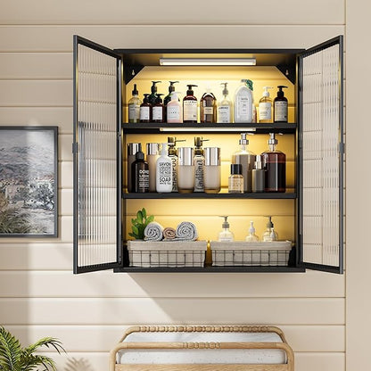 Bathroom Wall Cabinet Over Toilet, Metal Laundry Room Cabinets Wall Mounted, Metal Medicine Cabinets with Glass Doors, Hanging Wall Cabinets for Living Room, Black