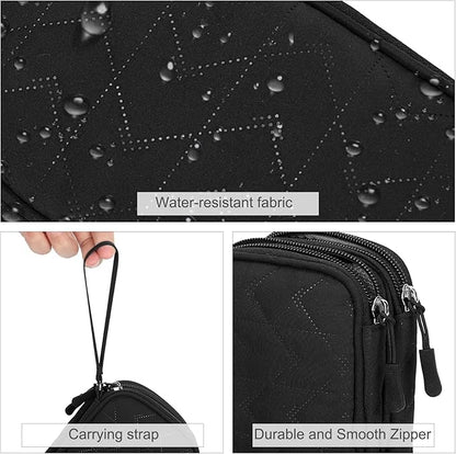 FYY Travel Organizer Pouch Electronic Accessories Carry Case Portable Waterproof Double Layers All-in-One Storage Bag for Cable, Cord, Charger, Phone, Pattern Black