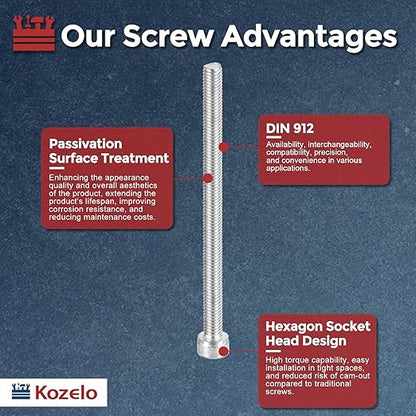 Kozelo 10pcs Socket Head Cap Screws - [M6-1 x 95mm] 304 Stainless Steel Allen Socket Drive for Electrical Motor 3D Printing Fan Engine Replacement Use, Silver