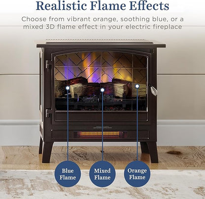 Country Living Infrared Freestanding Electric Fireplace Stove Heater in Bronze | Multiple Flame Colors, Metal Design with Faux Wooden Logs | Alexa/WiFi Enabled - Remote Included