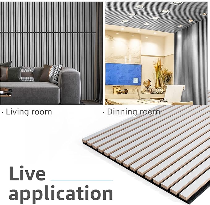 Art3d 2 Wood Slat Acoustic Panels for Wall and Ceiling - 3D Fluted Sound Absorbing Panel with Wood Finish - Silver