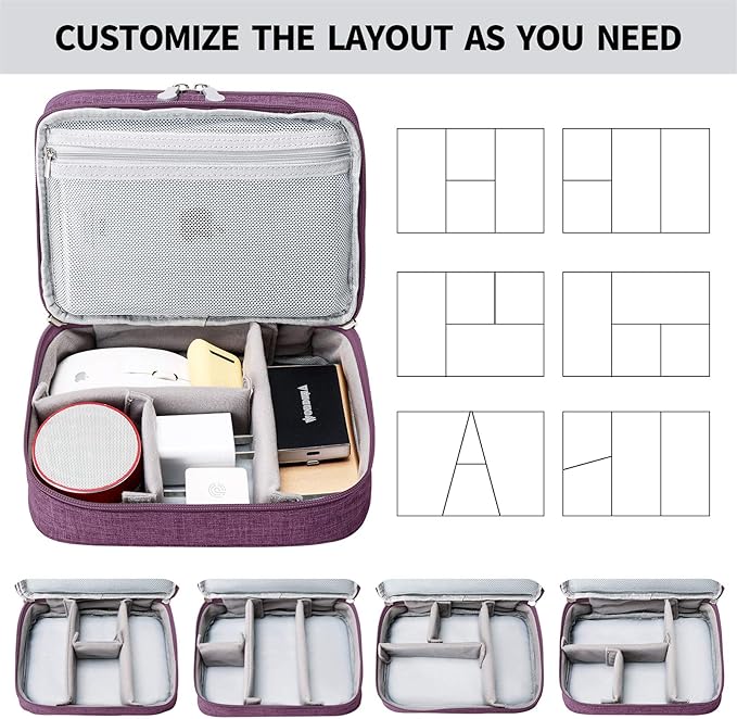 mygreen Electronics Travel Organizer Storage Bag, Double Layer Universal Traveling Gear Accessories Carrying Cover Pouch for iPad Mini Cables Phone Chargers Adapter Flash Hard Drive and More Purple
