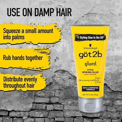 Got2B Glued Styling Spiking Hair Gel 2 - 6 oz tubes + 1 Travel 1.25 oz tube
