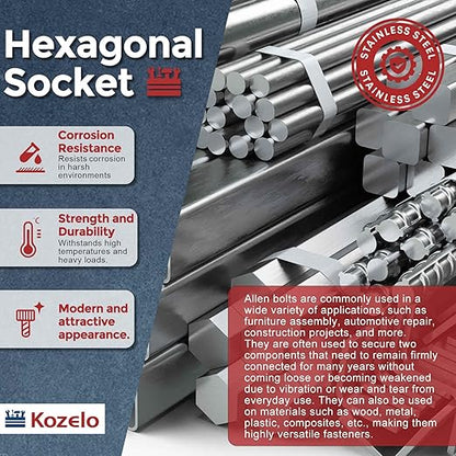 Kozelo 40pcs Socket Head Cap Screws - [M5-0.8 x 12mm] 304 Stainless Steel Allen Socket Drive for Electrical Motor 3D Printing Fan Engine Replacement Use, Silver
