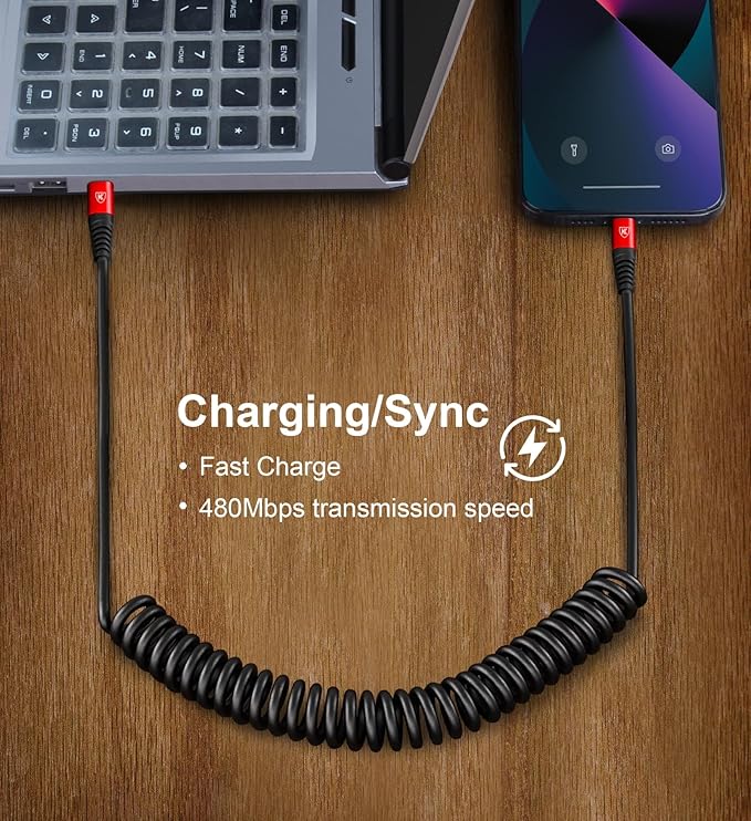 USB Type C to Lightning Cable [3FT/6FT], 2Pack Coiled iPhone Charger Cable Fast Charging for Car [Apple MFi Certified] Short USBC iPhone Cord Compatible with iPhone14/13/12/11/8/Plus/iPad/CarPlay-Red