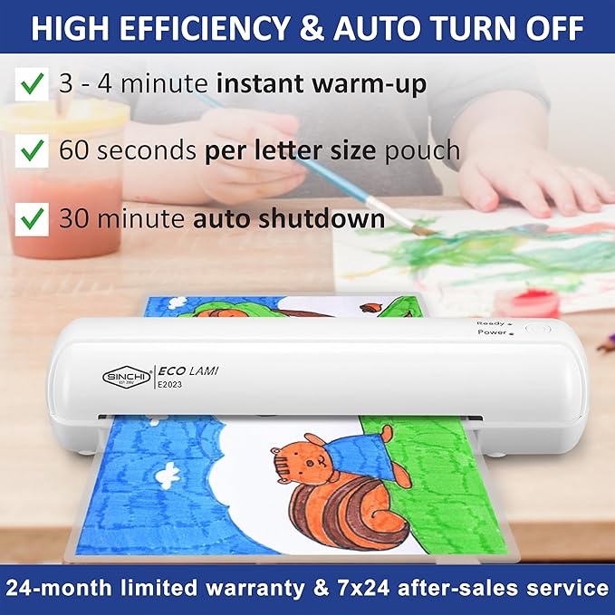 SINCHI 9-Inch Thermal Laminator, 3–5 Mil, 3-Min Warm-Up, Compact Lamination Machine with 10 Pouches, Jam Release Lever, Auto Shut-Off, One-Touch Operation for Home, Office, School