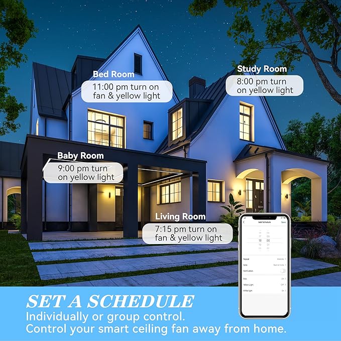 SMAAIR 52 Inch Smart Wifi Ceiling Fans with Dimmable LED Lights and Remote, Compatible with Alexa/Google Home/Siri/APP, Outdoor DC Fans with 10 Speeds, Timer/Schedule,Light White