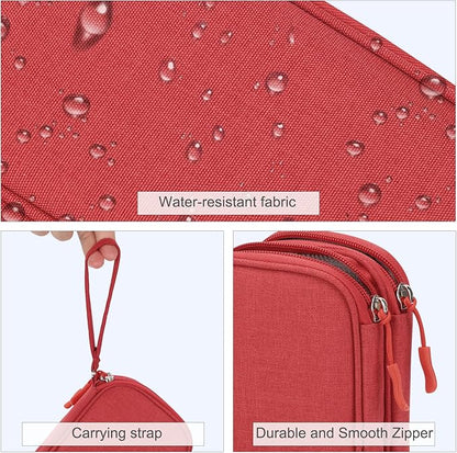 FYY Travel Cable Organizer Pouch Electronic Accessories Carry Case Portable Waterproof Double Layers All-in-One Storage Bag for Cord, Charger, Phone, Earphone Red