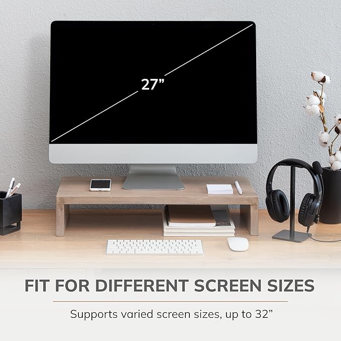 Anji Mountain Wooden Monitor Stand - Elegant Monitor Riser, Perfect Monitor Stand for Desk Organization, Durable Wood Construction monitor stands, Enhances Ergonomics and Workspace Efficiency,Biscotti