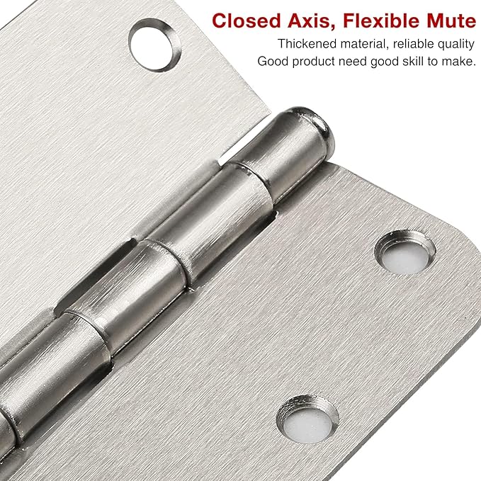 6 Pack Rounded Brushed Nickel Door Hinges 3.5 x 3-1/2" Inch, 5/8" Radius Interior Hardware 3 ½"Cottage Flat Bungalow Mobile Home Skyscraper Indoor Hinge for Doors Use Renovate Bedroom Kitchen