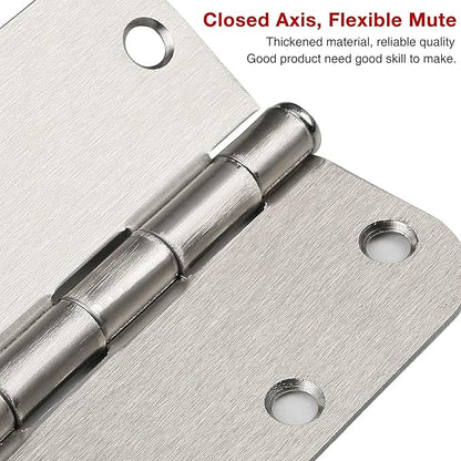 6 Pack Rounded Brushed Nickel Door Hinges 3.5 x 3-1/2" Inch, 5/8" Radius Interior Hardware 3 ½"Cottage Flat Bungalow Mobile Home Skyscraper Indoor Hinge for Doors Use Renovate Bedroom Kitchen