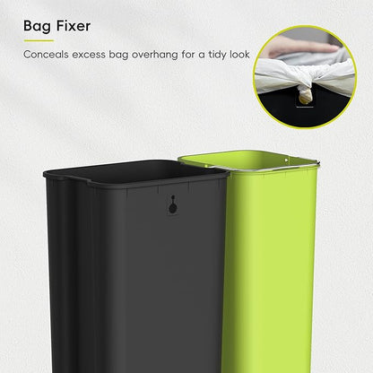 EKO EcoCasa Stainless Steel Dual Step Trash Can for Recycling, 30L+20L Rectangular Kitchen Trash Can, Independent Pedals and Lids, Soft Close and Fingerprint Resistant