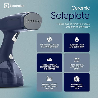 Electrolux Steamer for Clothes, 1500 Watt Portable Handheld Fabric and Garment Steamer with Lint Remover & Fabric Brush, Ultra-Fast Heat Up, 18 Min Continuous Steam for Powerful Wrinkle Remover, Blue