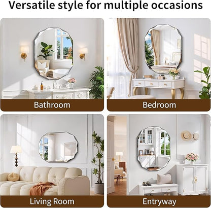 GLASHOM Frameless Bathroom Mirror, 30x40 inch Frameless Wall Mirrors Beveled Edge Wall Mounted, Oval Mirror for Bathroom, Living Room, Over Sink, Entryway Mirror Horizontal or Vertical