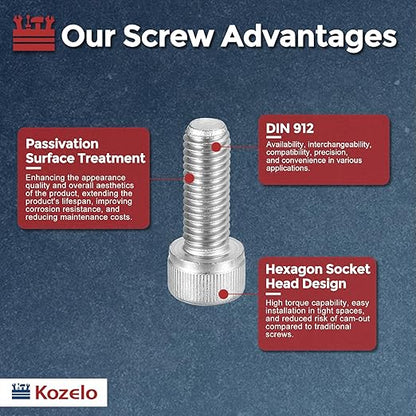 Kozelo 25pcs Socket Head Cap Screws - [M8-1.25 x 20mm] 304 Stainless Steel Allen Socket Drive for Electrical Motor 3D Printing Fan Engine Replacement Use, Silver