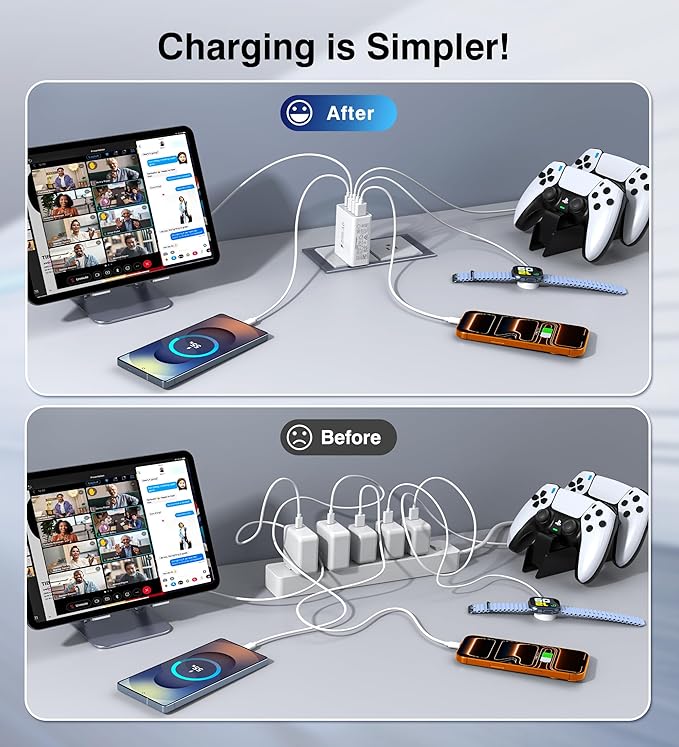 60W Fast Charger Block,2-Pack USB C Wall Charger,5-Port Dual 30W PD Charging Adapter+QC 3.0 Wall Plug Multiport Total power 60W Type C Charging Cube Brick For iPhone 17/16/15/14/13/Pro Max,iPad,Galaxy