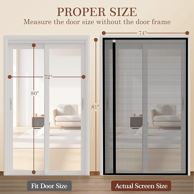 Yotache Reversible Left/Right Opening Magnetic Screen Door Fits 72 x 80 inch Doors, Screen Size 74" x 81", Strong Magnets Anti-Tearing Polyester Mesh for Front/Back Patio Sliding Door, Black