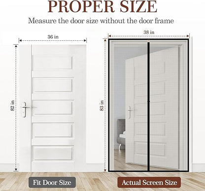 Yotache Magnetic Screen Door for 36"x82" Doors, Screen Size 38"x83" High-Density Fiberglass Mesh with Powerful Magnets & Windproof Hasp for Front/Back Patio Doors, Black