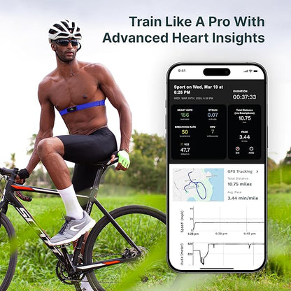 Frontier X2 Smart Heart Rate Monitor Chest Strap, Wearable Heart Rate Monitor with Strain, Breathing Rate, Real Time Vibration Alerts and 20+ Fitness Activities with Continuous Heart Monitoring