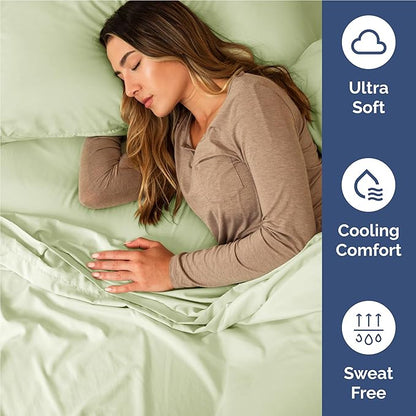 Full Size 4 Piece Sheet Set - Comfy Breathable & Cooling Bed Sheets Set - Hotel Luxury Bedding for Women, Men, Kids, Teens, Boys & Girls - Deep Pockets and Wrinkle Free - Oeko-Tex - Light Sage Green