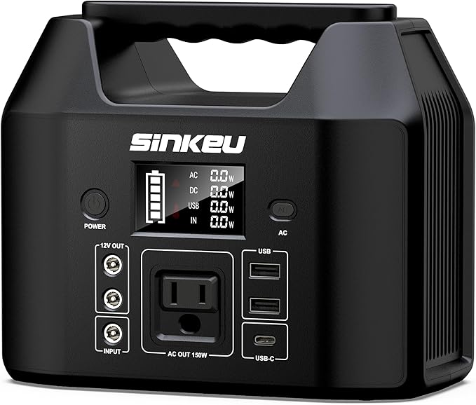SinKeu Portable Power Station 122.8Wh, LiFePO4 Battery Solar Generator for Home Use, 150W Power Bank with AC Outlet for Camping, RV, Emergency Backup