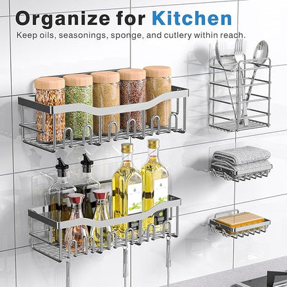 EUDELE 5-Pack Rustproof Stainless Steel Shower Caddy – No Drill Adhesive Bathroom Organizer with Large Capacity, Spacious Shower Shelves for Inside Shower, Kitchen & Home Decor Storage-XL Size