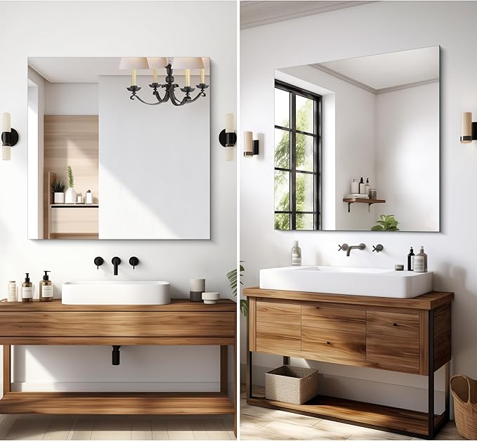 CILIBER Frameless Wall Mirror, 36x36 inch Square Bathroom Mirrors for Wall, Upgraded Shatterproof Vanity Mirror Over Sink with Polished Edge for Bathroom,Bedroom,Living Room and Entryway