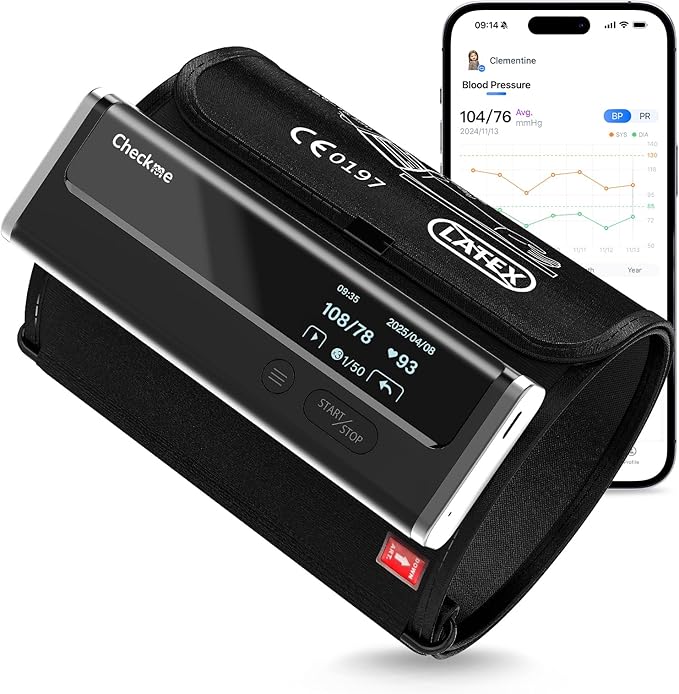 Checkme WiFi Blood Pressure Monitor for Home Use, Bluetooth Automatic Arm Cuff, Smart Digital BP Machine, Wireless Portable USB Rechargeable with X3 Accuracy Function, Free APP for iOS & Android Black