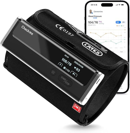 Checkme WiFi Blood Pressure Monitor for Home Use, Bluetooth Automatic Arm Cuff, Smart Digital BP Machine, Wireless Portable USB Rechargeable with X3 Accuracy Function, Free APP for iOS & Android Black