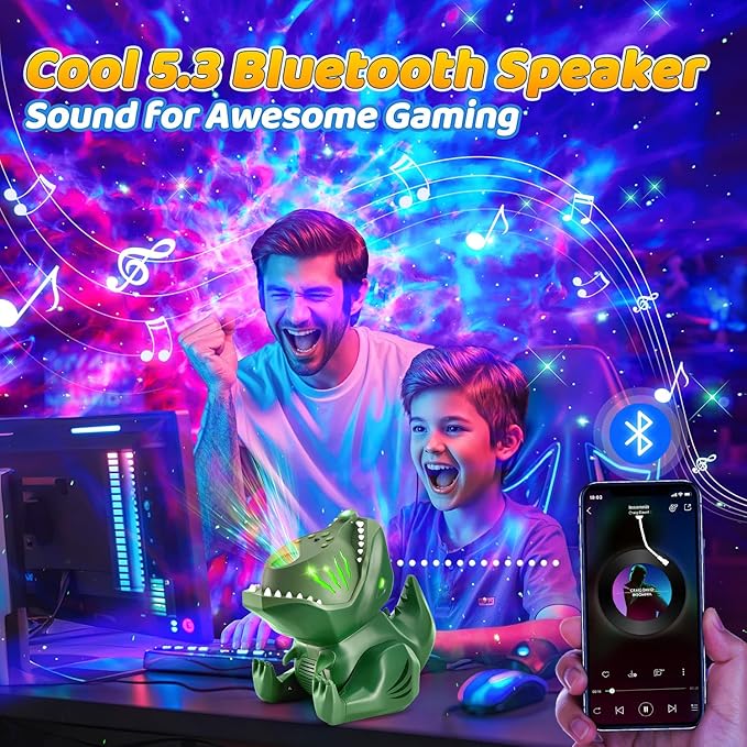 Dinosaur Galaxy Projector for Bedroom,144 Lighting Modes Star Projector for Kids Galaxy Lights for Bedroom, 22 White Noise+5.3 HiFi Bluetooth+Remote Speaker Stars for Ceiling