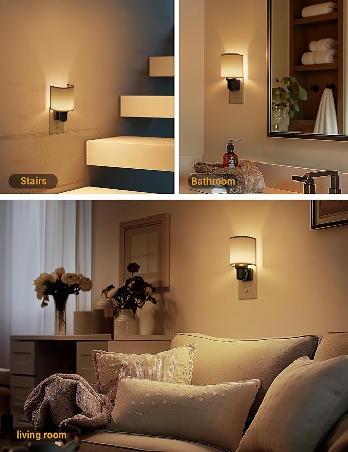 JandCase Night Lights Plug into Wall, LED Night Light Dimmable, Nightlight with Auto On Off Light Sensor, Warm White 3000K Night Lights, 0-100LM Brightness for Hallway Bathroom Bedroom Kitchen