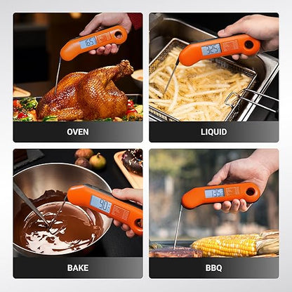 Professional Meat Thermometer Digital, Ultra-Fast 0.5 Sec Instant Read, NIST Certified ±0.5°F Accuracy, IP67 Waterproof, Auto-Rotating Backlit Display, Lift-to-Wake, for BBQ/Candy, Orange&Gray