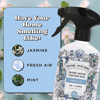 Home-Pourri Air + Fabric Multi-Purpose Odor Freshener Spray, 11 Fl Oz, Up to 570 Uses, Fresh Air Scent, Room Deodorizer with Essential Oils, for Carpets, Couches, Bedding & Curtains