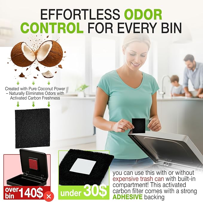 Premium 12 Pack Activated Carbon 3 in 1 Garbage Can Odor Absorber Filters Coconut Charcoal Puck Deodorizer Step Replacements for Kitchen Trash On The Go Bag Air Freshener Pods Compatible Magic Small