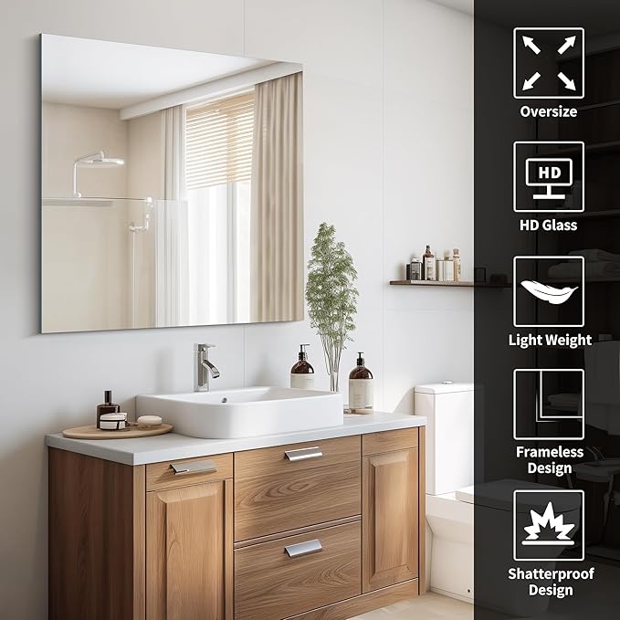 CILIBER Frameless Wall Mirror, 36x36 inch Square Bathroom Mirrors for Wall, Upgraded Shatterproof Vanity Mirror Over Sink with Polished Edge for Bathroom,Bedroom,Living Room and Entryway