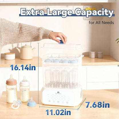 Mammy Bunny 3-in-1 Baby Bottle Sterilizer and Dryer – 6 Smart Modes with Fast Drying, Food Warmer & Storage – Fits 6–8 Bottles, Pacifiers & Pump Parts – BPA-Free