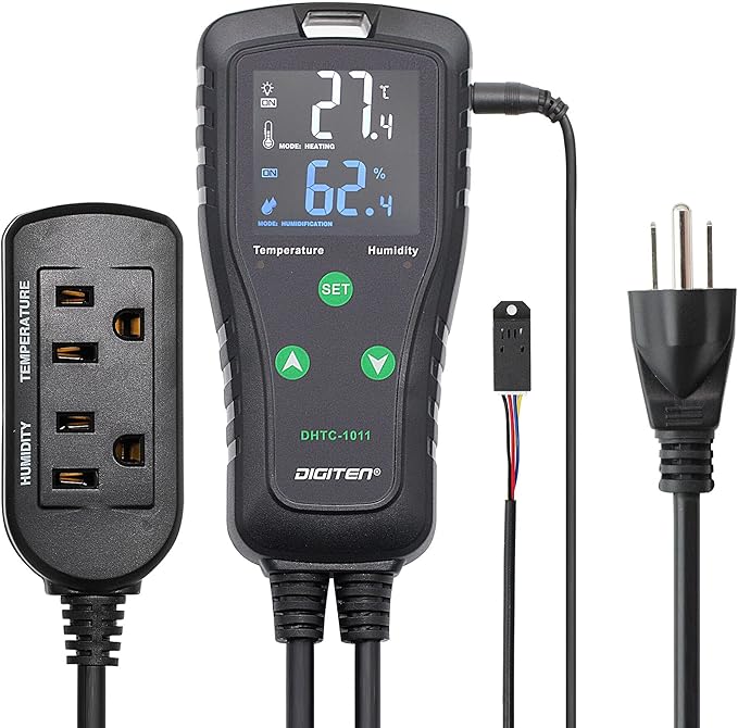DIGITEN DHTC1011 Humidity and Temperature Controller Plug-in Thermostat Humidistat Outlet Humidity Controller Greenhouse Thermostat Cooling Heating Humidifier Dehumidifier