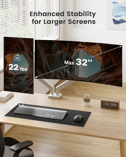 ErGear Dual Monitor Stand up to 32 inches Screen, Load-Bearing Max 22 lbs Each Arm, Adjustable Dual Monitor Mount, Sturdy Steel vesa Monitor Mount with Stable VESA 75x75 100x100mm-White