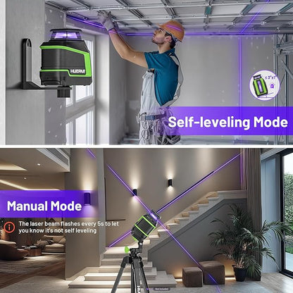360° Laser Level, HUEPAR 82-165Ft 3 Brightness Levels Self Leveling Laser Level with Pulse Mode, Purple High Penetration Laser Rechargeable Li-ion Battery Lazer Leveler Tool for Indoor DIY Project