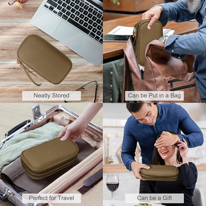 FYY Electronic Organizer, Travel Cable Organizer Bag Pouch Electronic Accessories Carry Case Portable Waterproof Double Layers All-in-One Storage Bag for Cable, Cord, Charger, Phone, Earphone Brown