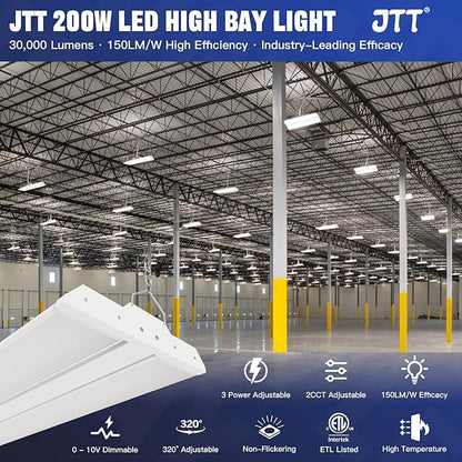 JTT LED Linear High Bay Light,200/150/100W 2FT 30000LM Shop Light Commercial 360° Adjustable 4/5000 CCT Tilt Hanging LED High Bay Shop Lighting Fixtures for Garage Warehouse Workshop Store, ETL 2-Pack